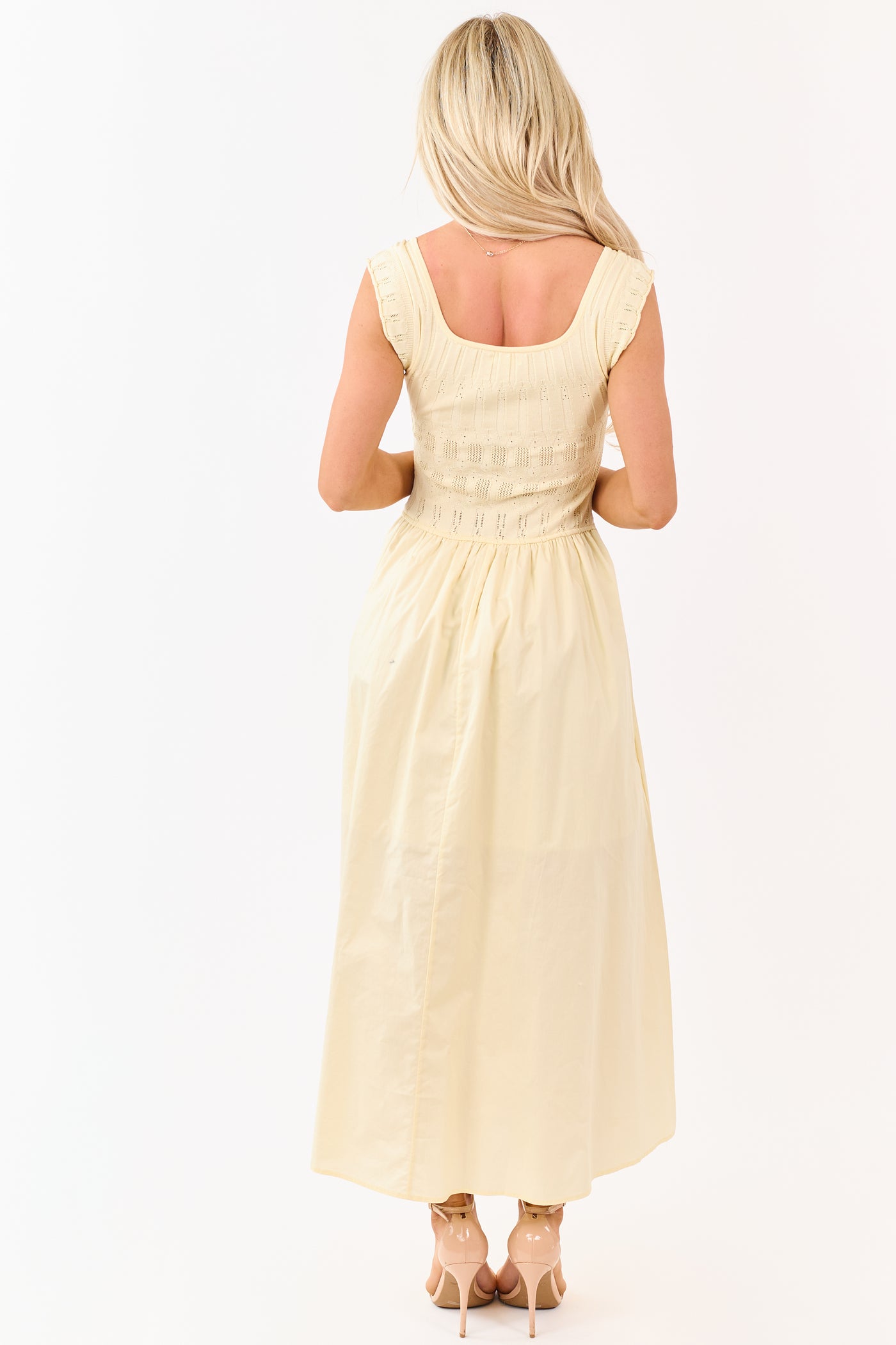Buttercream Pointelle Knit Cotton Skirt Midi Dress