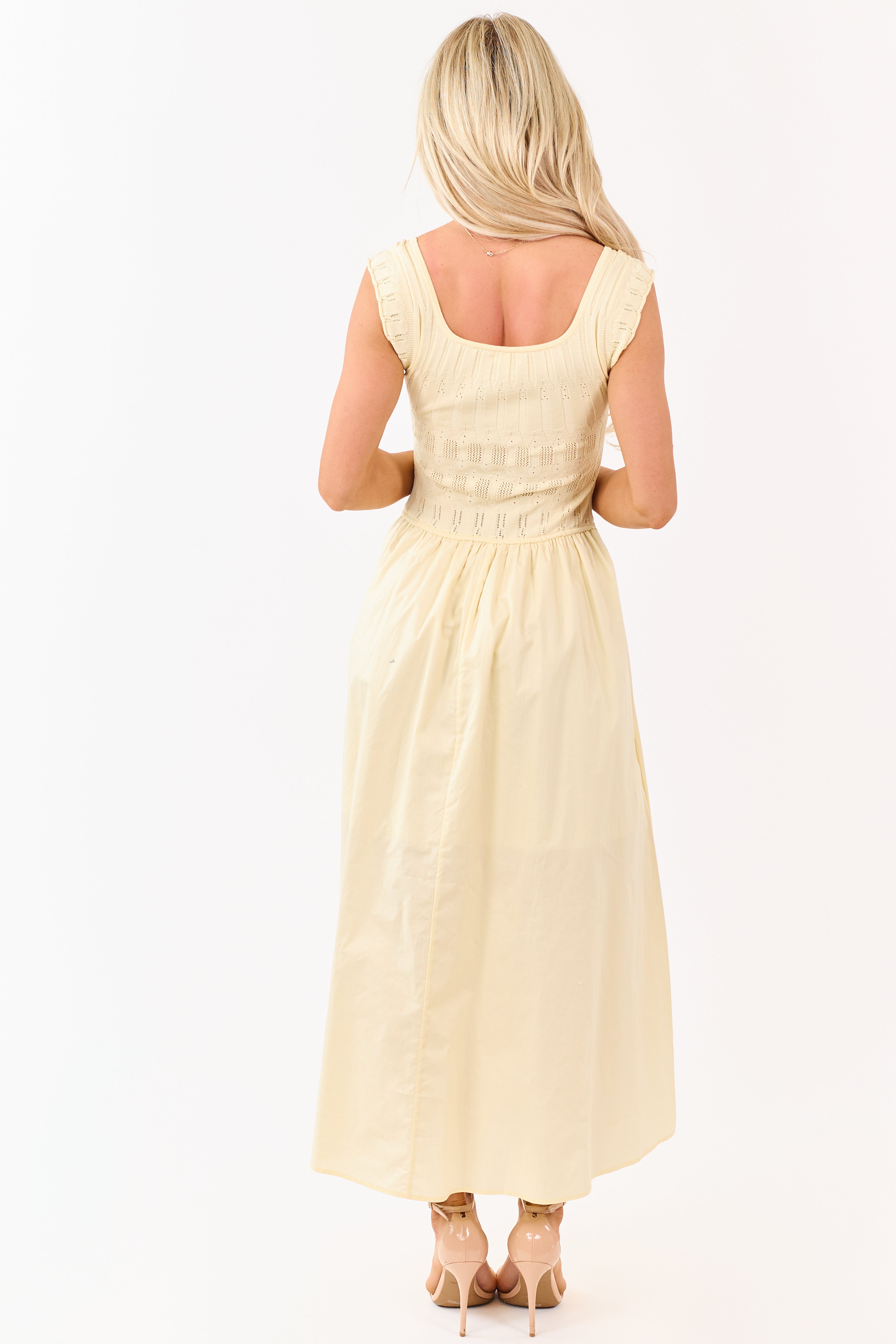 Buttercream Pointelle Knit Cotton Skirt Midi Dress