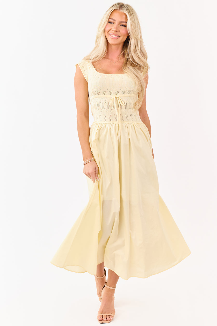 Buttercream Pointelle Knit Cotton Skirt Midi Dress