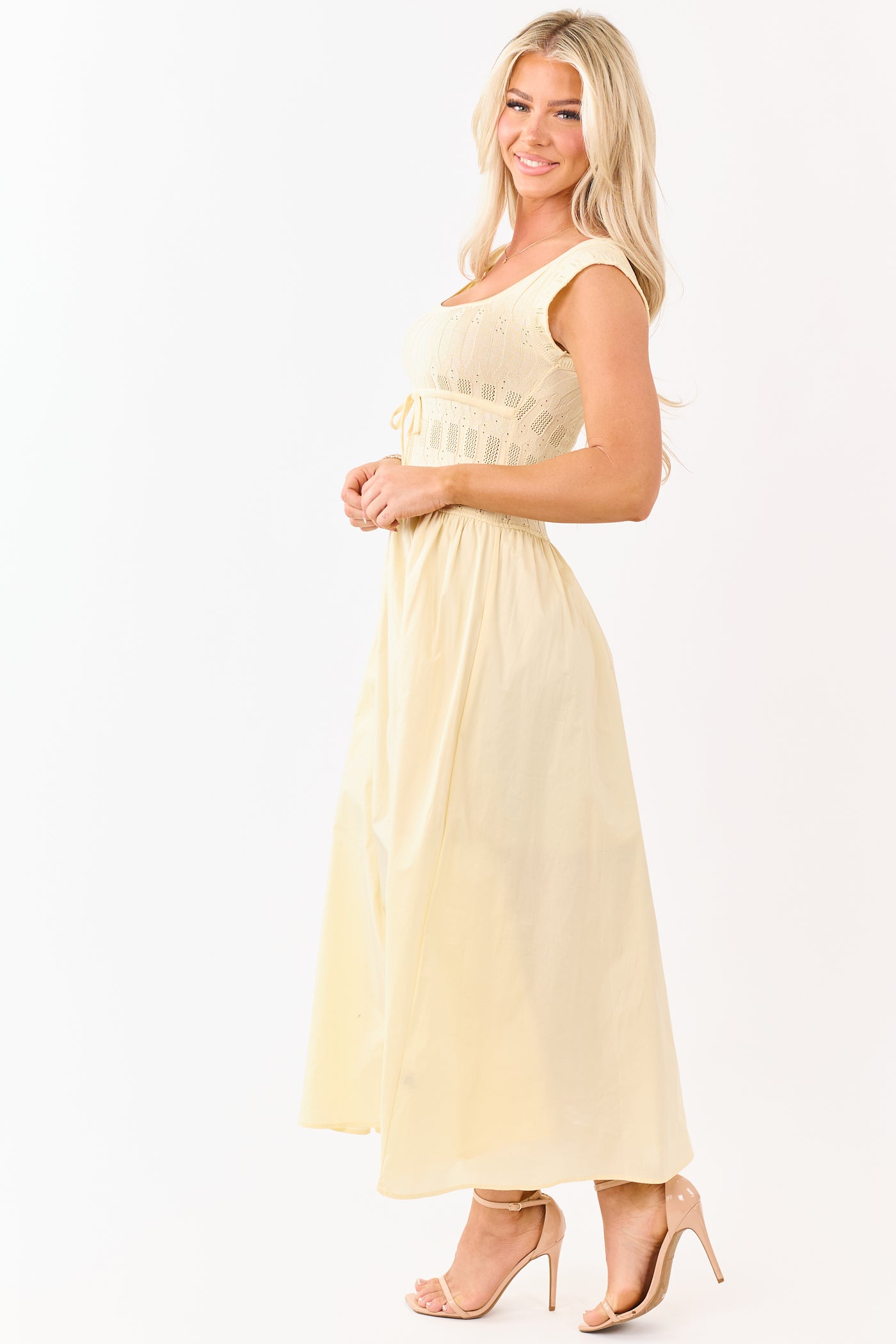 Buttercream Pointelle Knit Cotton Skirt Midi Dress