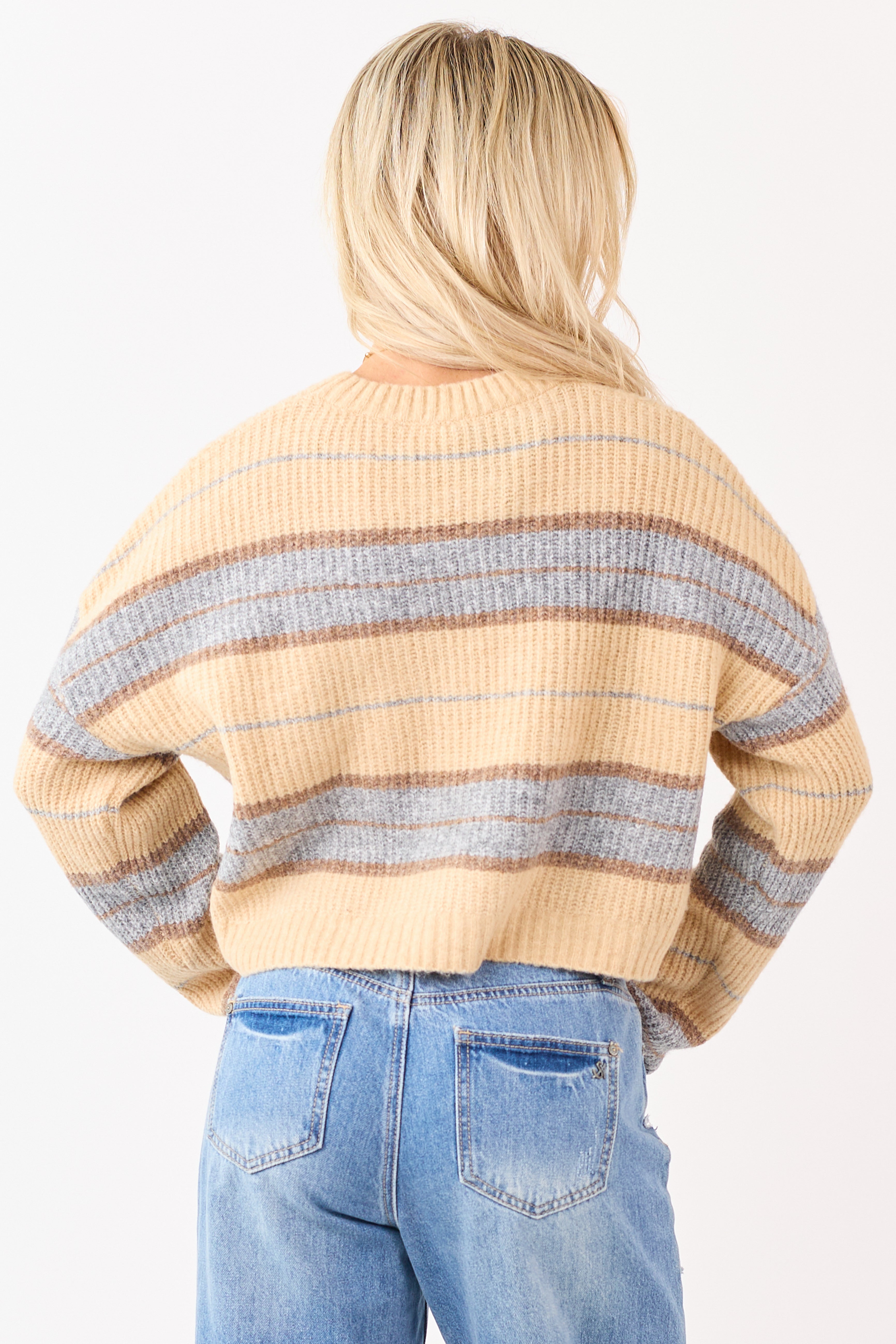 Buttercream Striped Boxy Rib Knit Sweater
