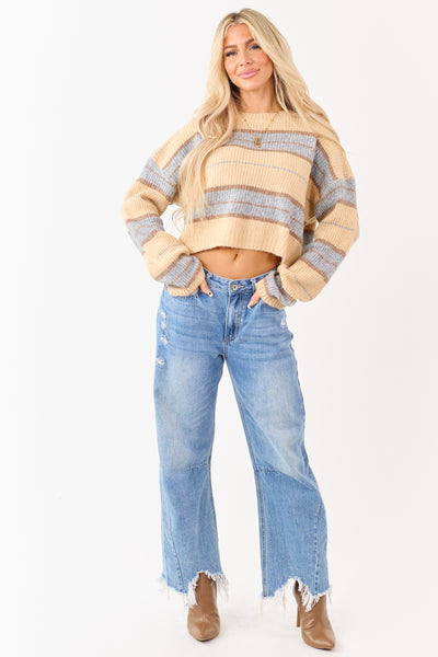 Buttercream Striped Boxy Rib Knit Sweater