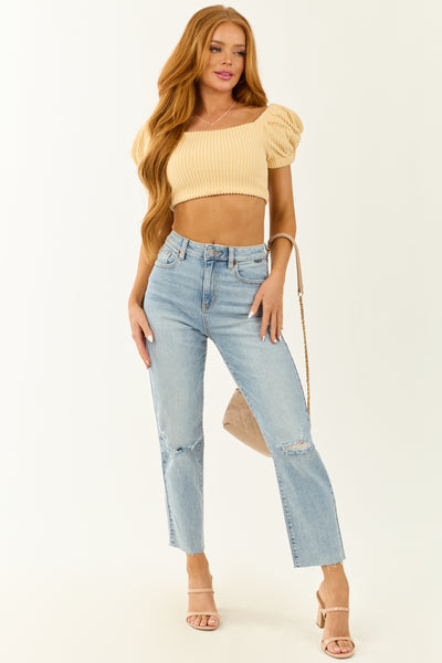 Buttercream Textured Short Puff Sleeve Crop Top