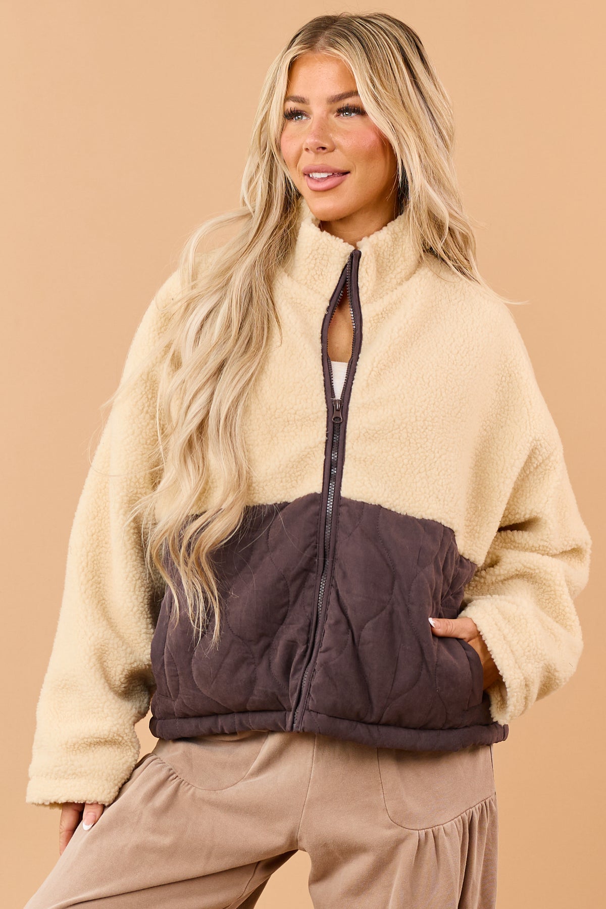Buttercream Yellow Two Toned Quilted Sherpa Jacket