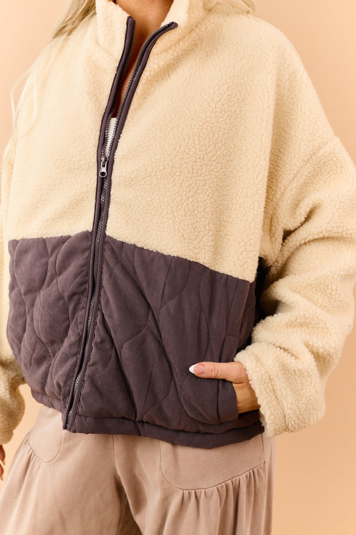 Buttercream Yellow Two Toned Quilted Sherpa Jacket