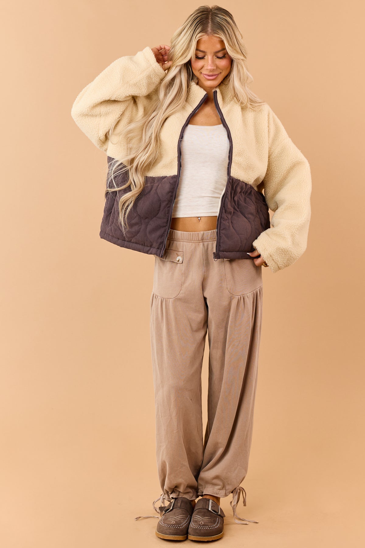 Buttercream Yellow Two Toned Quilted Sherpa Jacket