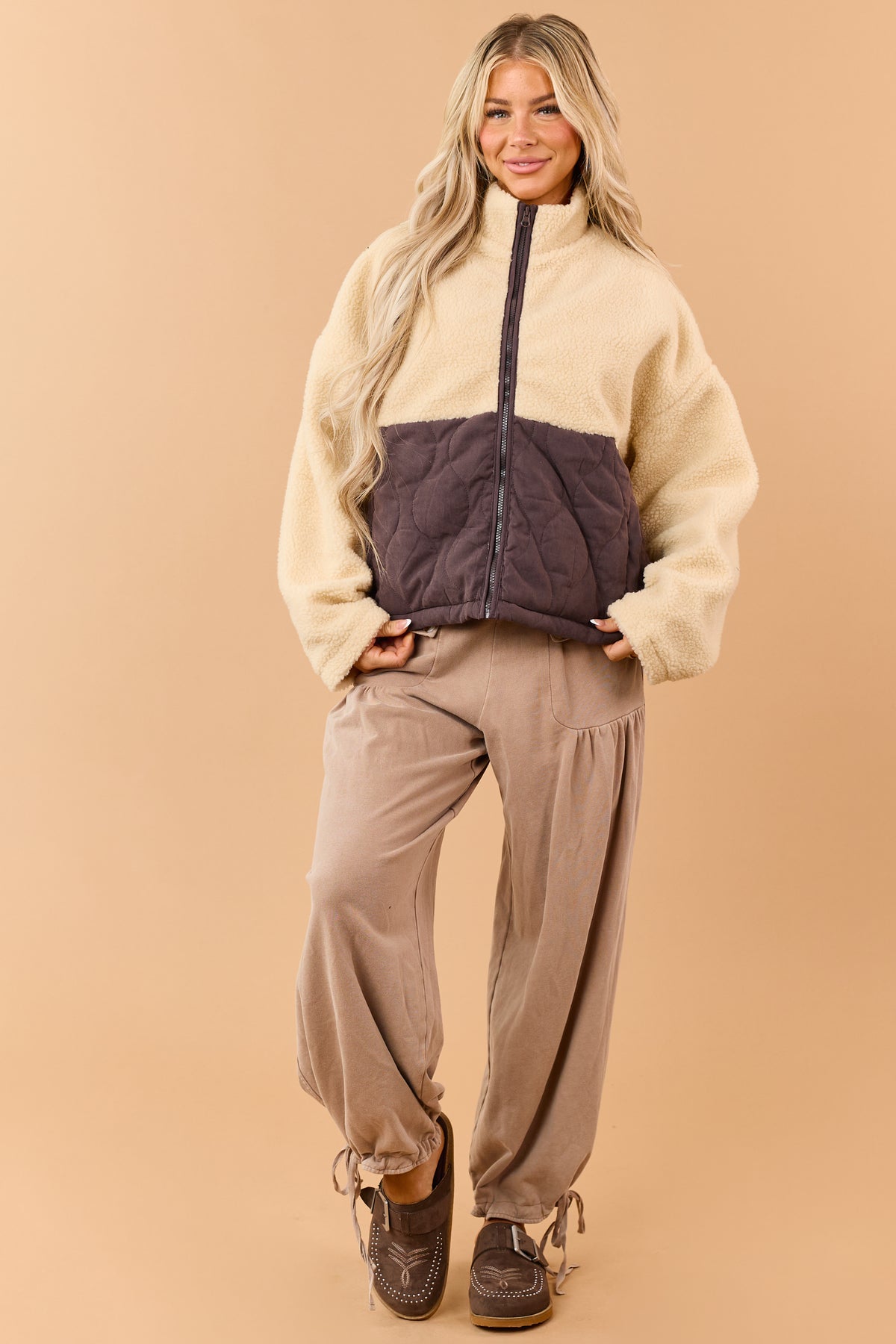 Buttercream Yellow Two Toned Quilted Sherpa Jacket