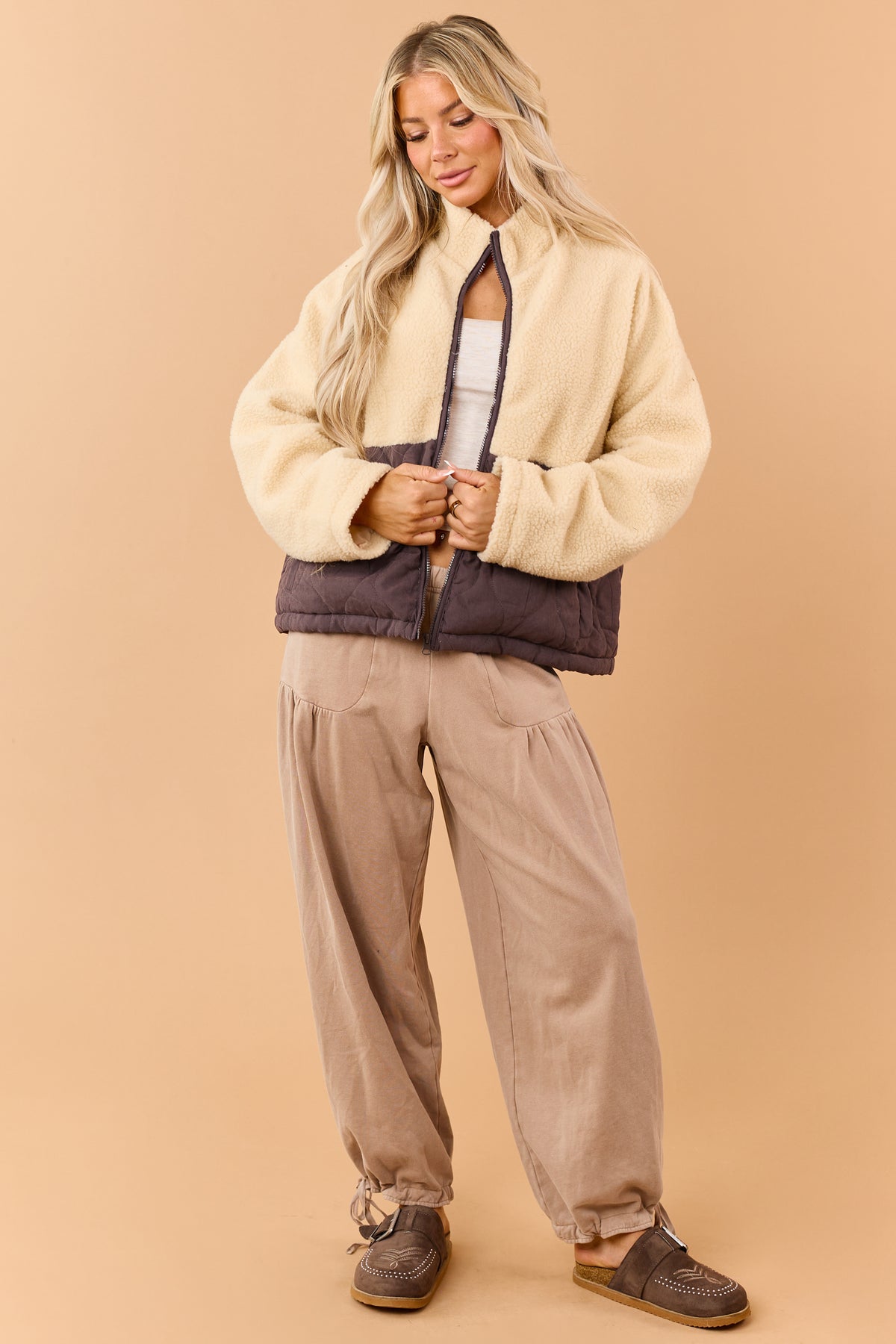 Buttercream Yellow Two Toned Quilted Sherpa Jacket