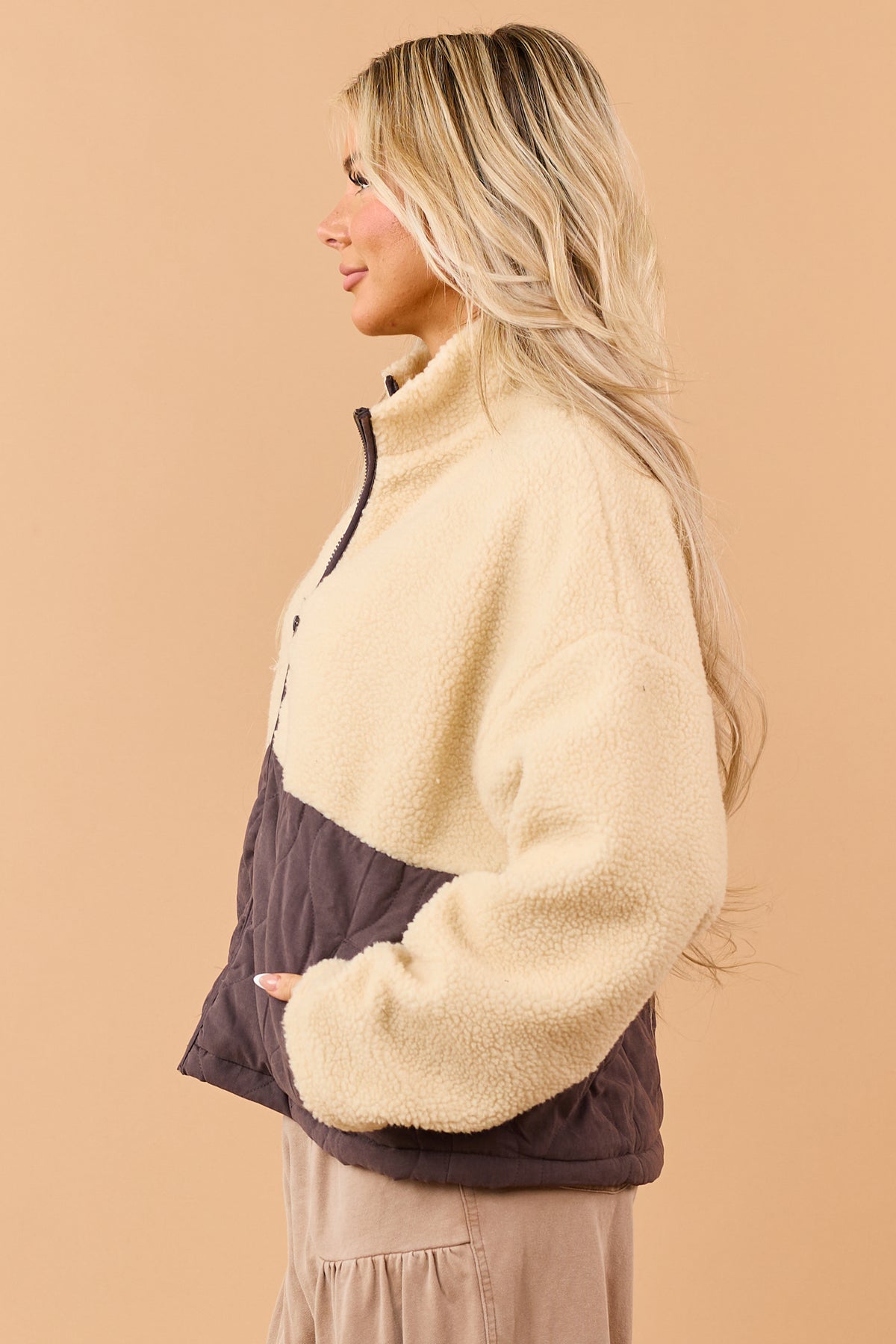 Buttercream Yellow Two Toned Quilted Sherpa Jacket