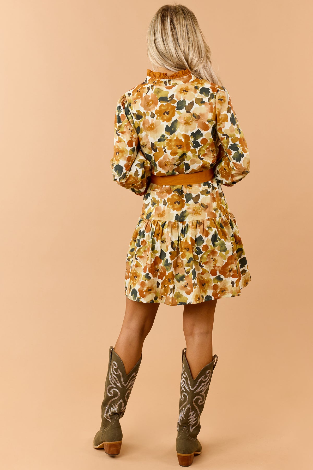 Buttercream Yellow Watercolor Floral Cotton Mini Dress