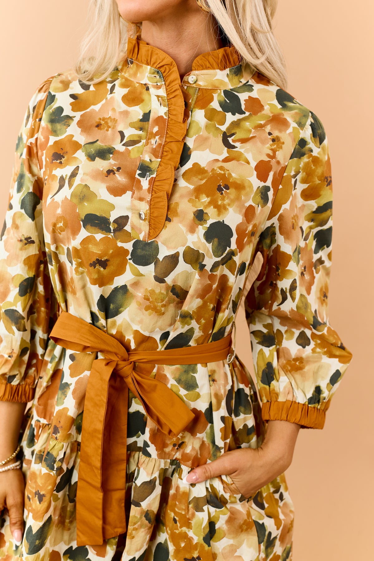 Buttercream Yellow Watercolor Floral Cotton Mini Dress
