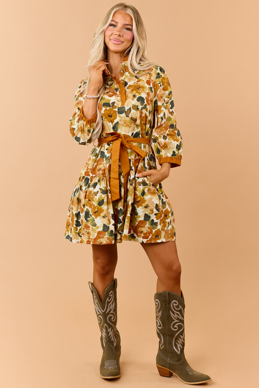 Buttercream Yellow Watercolor Floral Cotton Mini Dress
