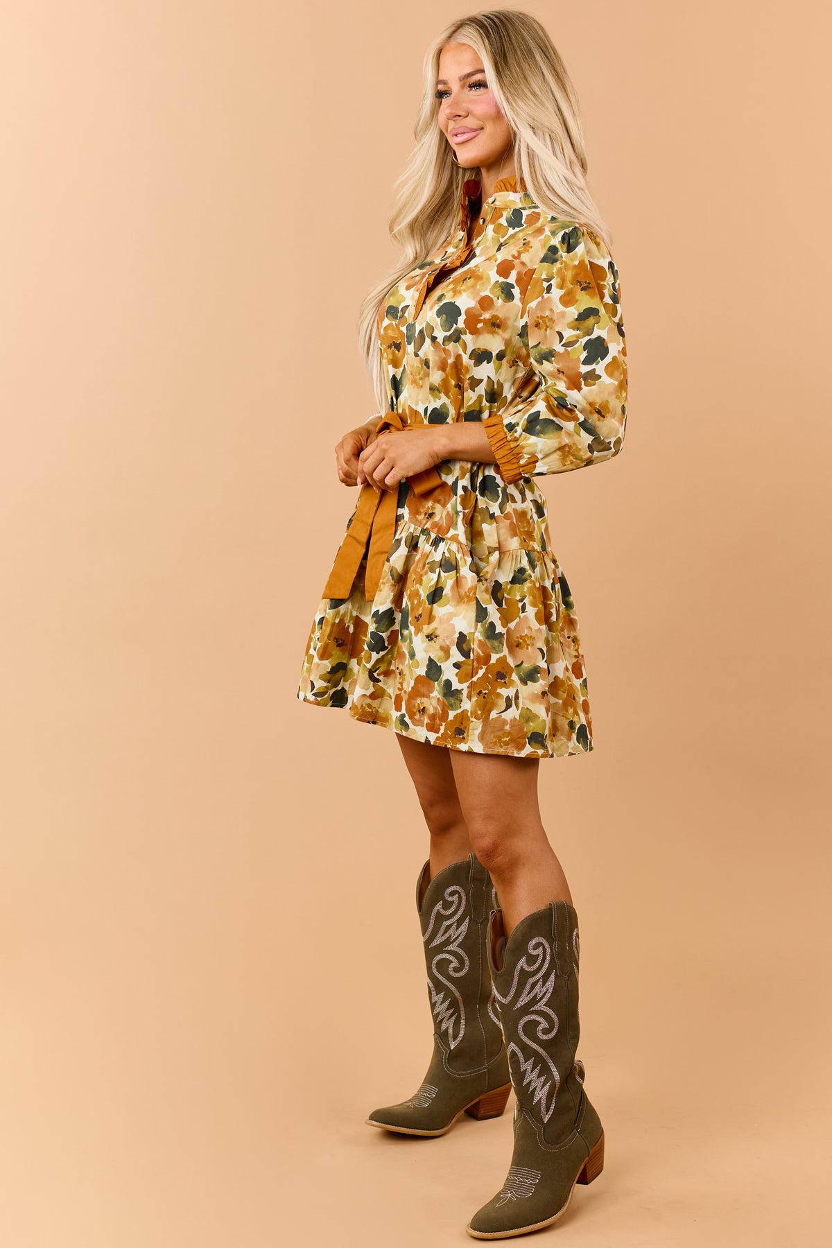 Buttercream Yellow Watercolor Floral Cotton Mini Dress