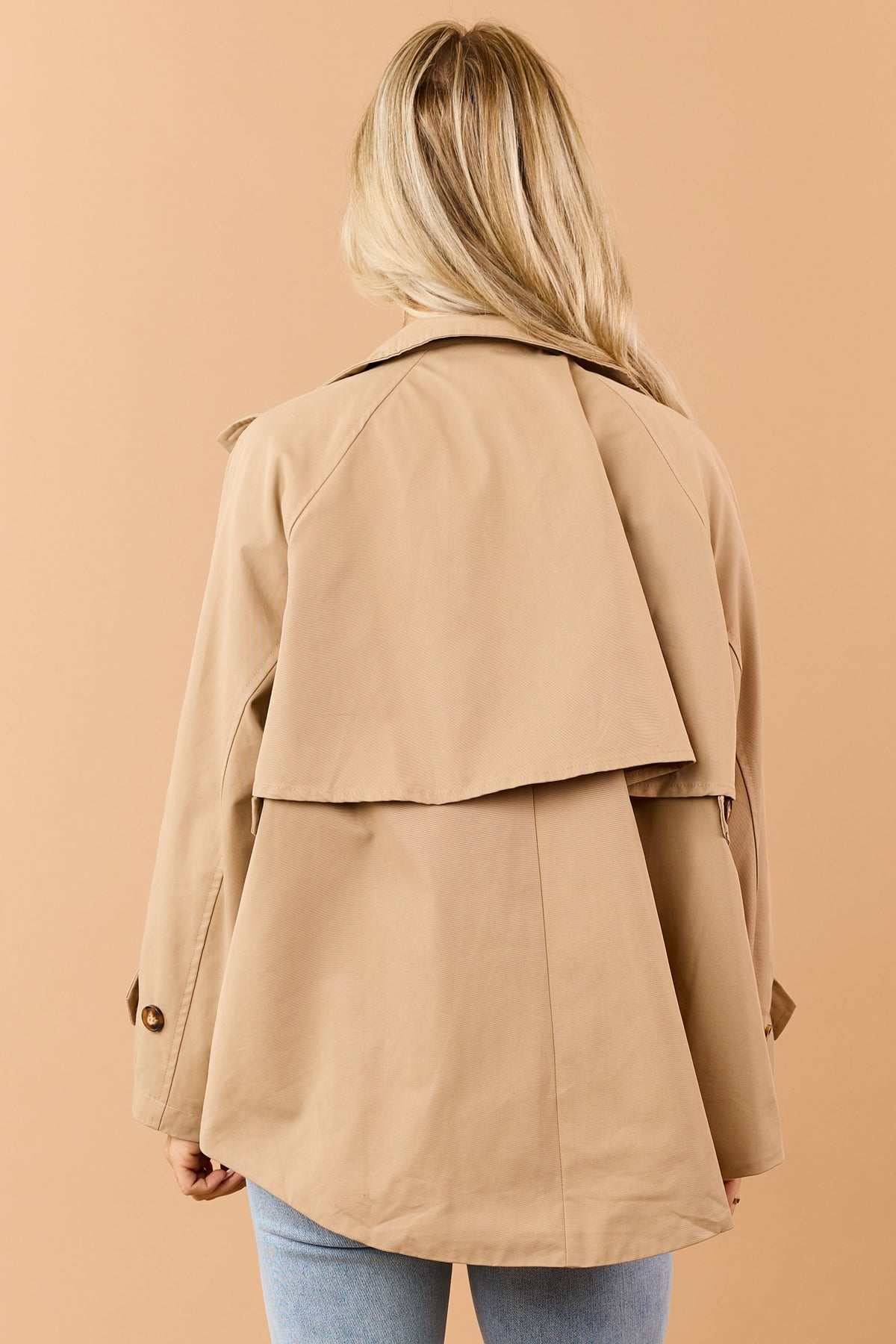 Camel Button Down Zipper Plaid Lining Trench Coat