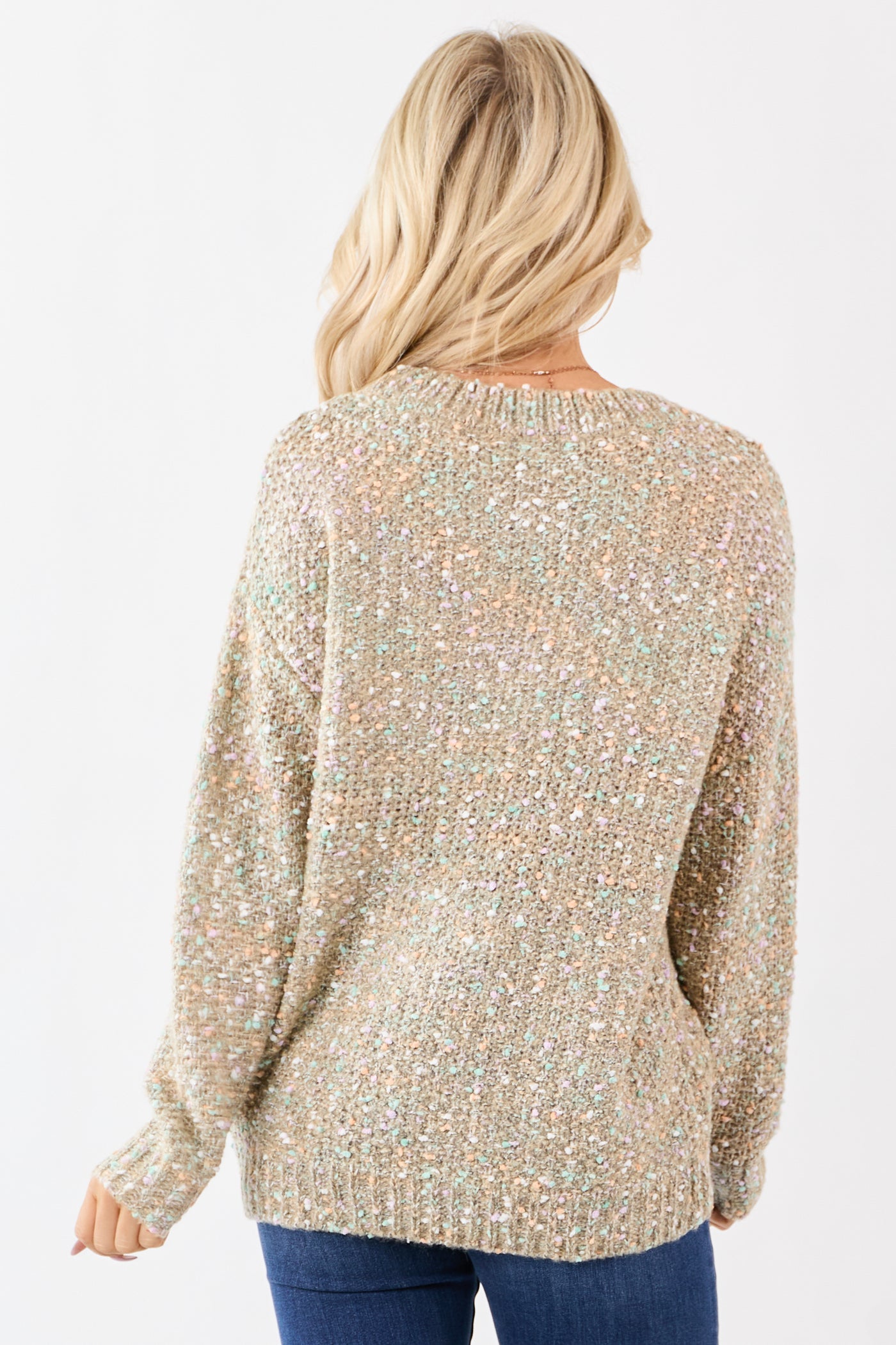 Camel Confetti Cable Knit Long Sleeve Sweater