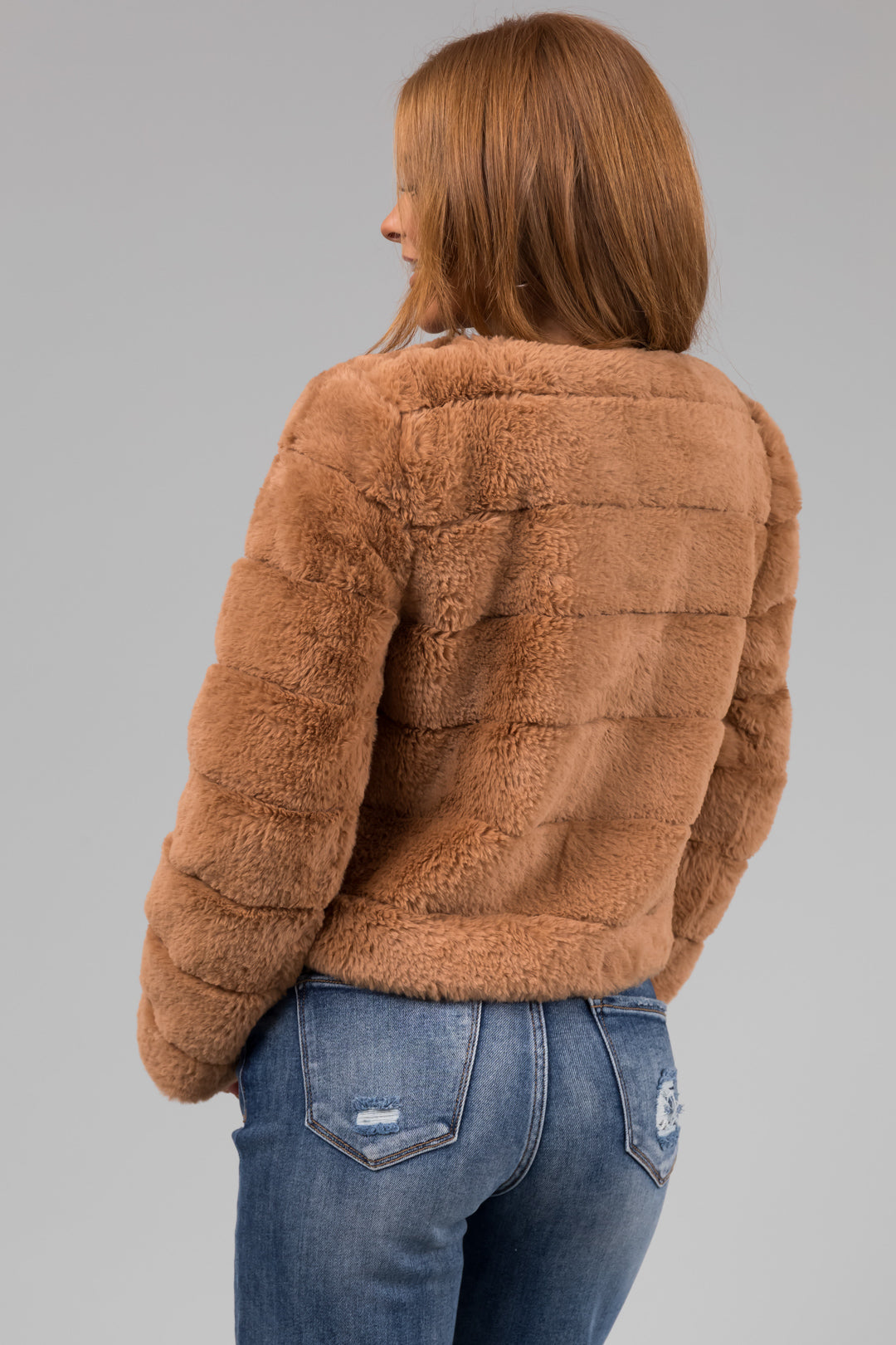 Camel Faux Fur Quilted Button Up Jacket