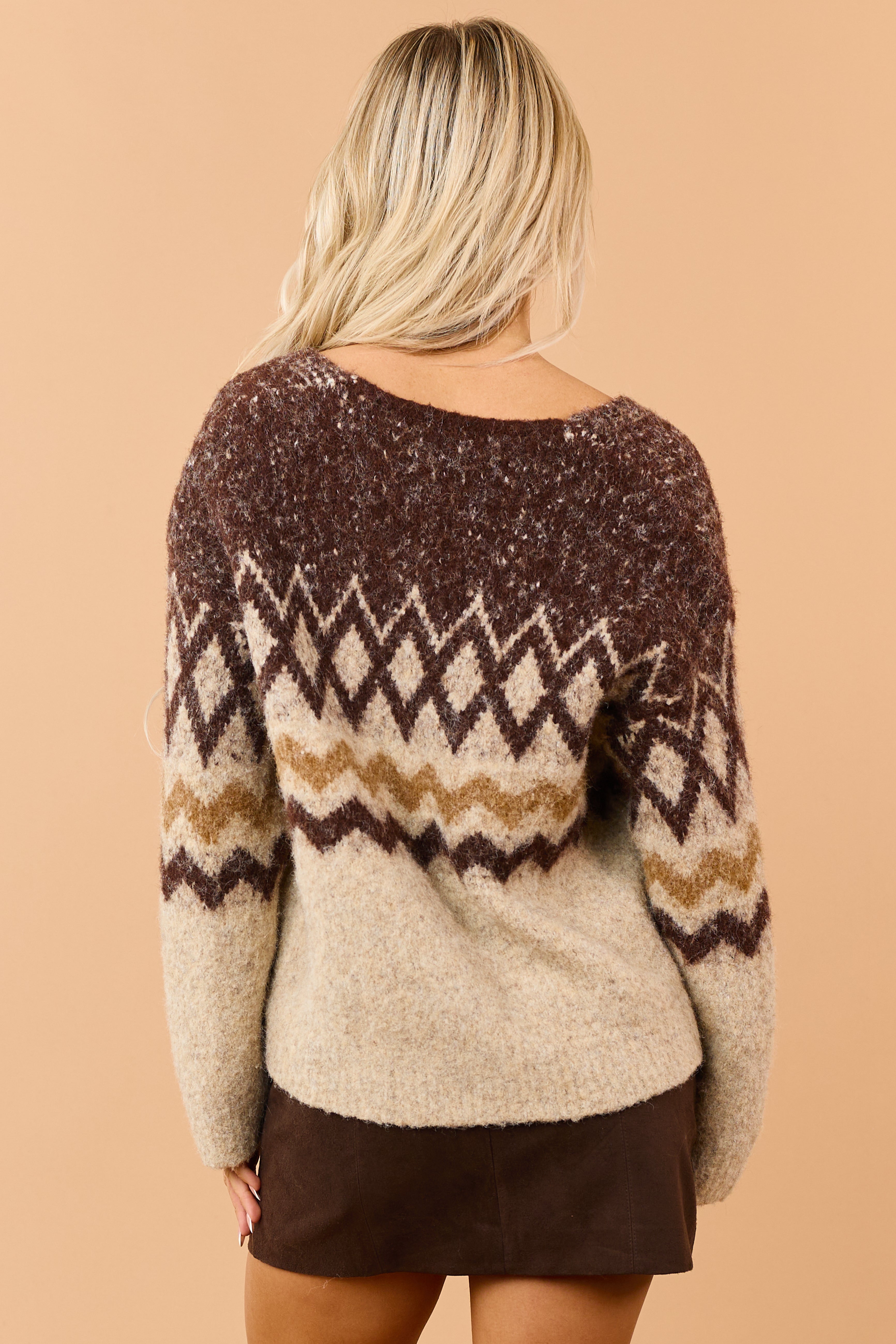 Camel Geometric Pattern Soft Sweater Cardigan | Lime Lush Boutique