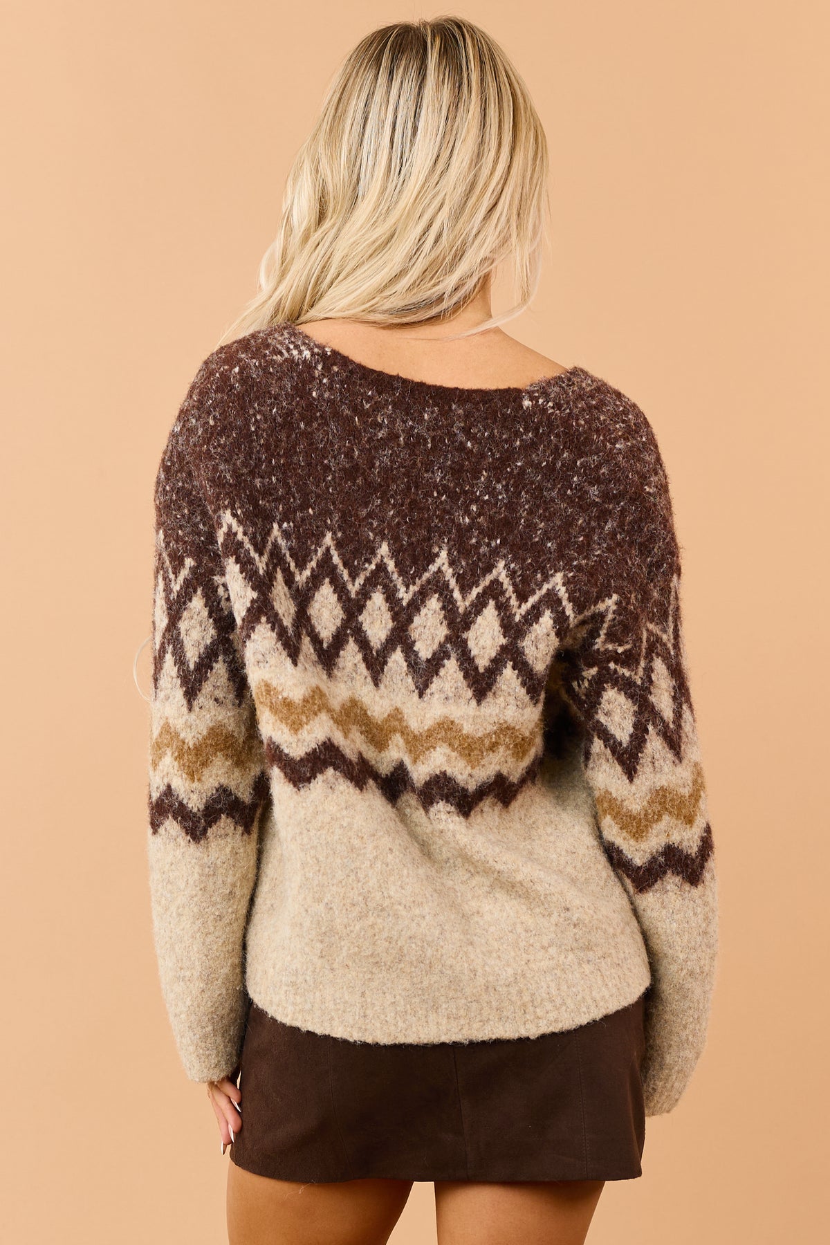 Camel Geometric Pattern Soft Sweater Cardigan