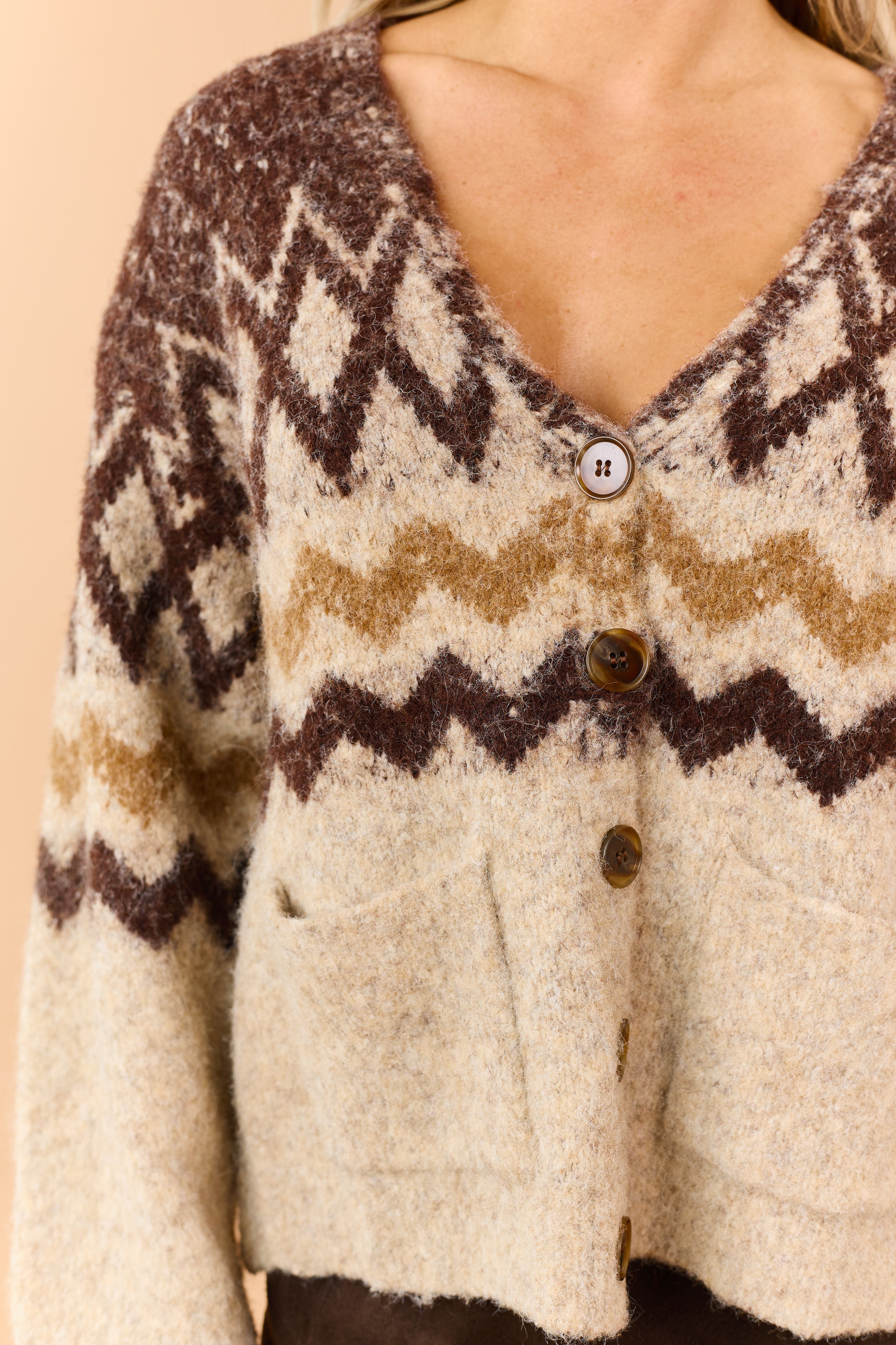 トップス CALEE GEOMETRICPATTERN OVERSIZE CARDIGAN Camel Geometric Pattern Soft Sweater Cardigan | Lime Lush Boutique