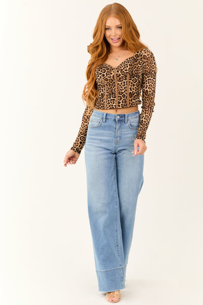 Camel Leopard Print Long Sleeve Corset Top