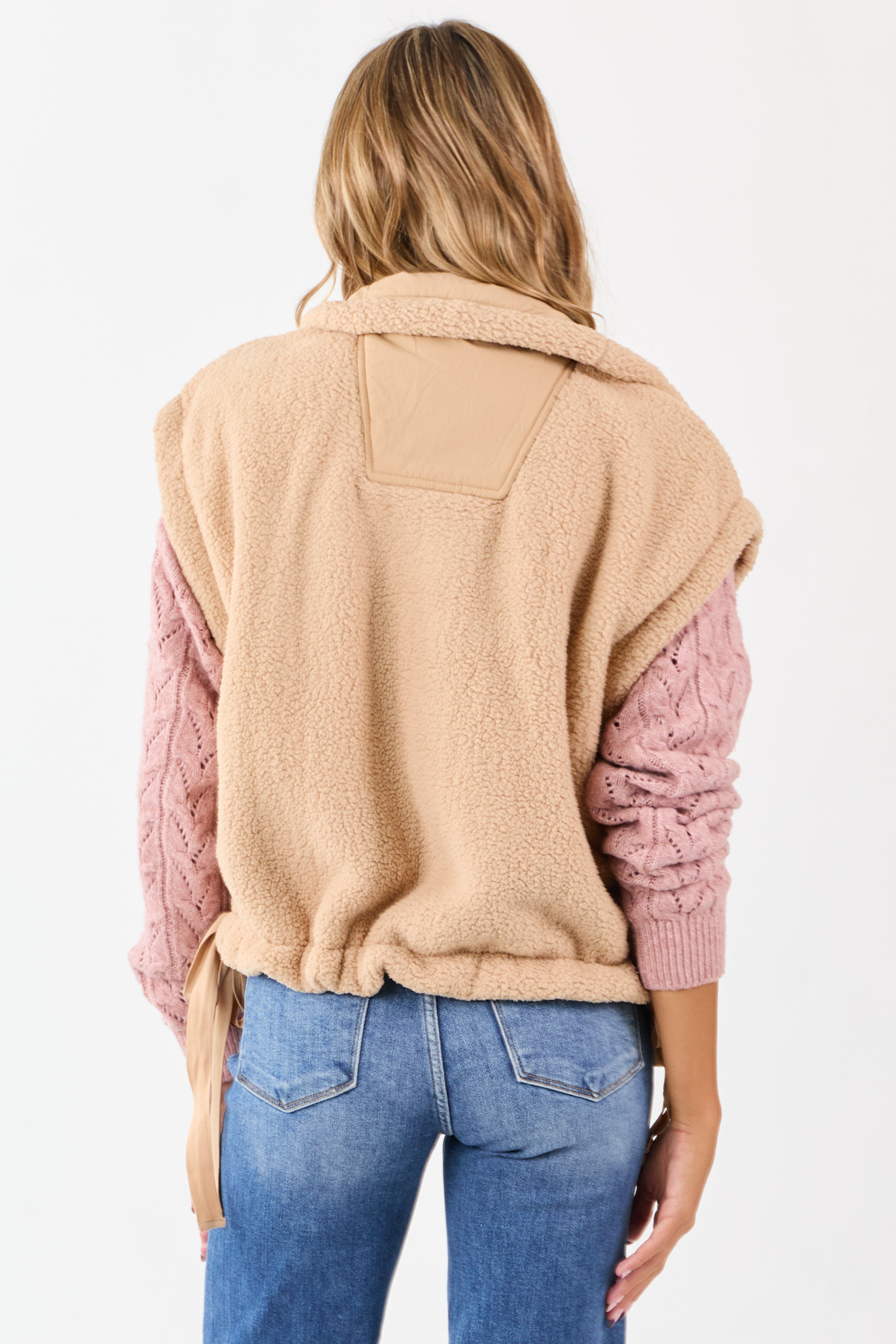 Camel Sherpa Button Down Side Tie Vest
