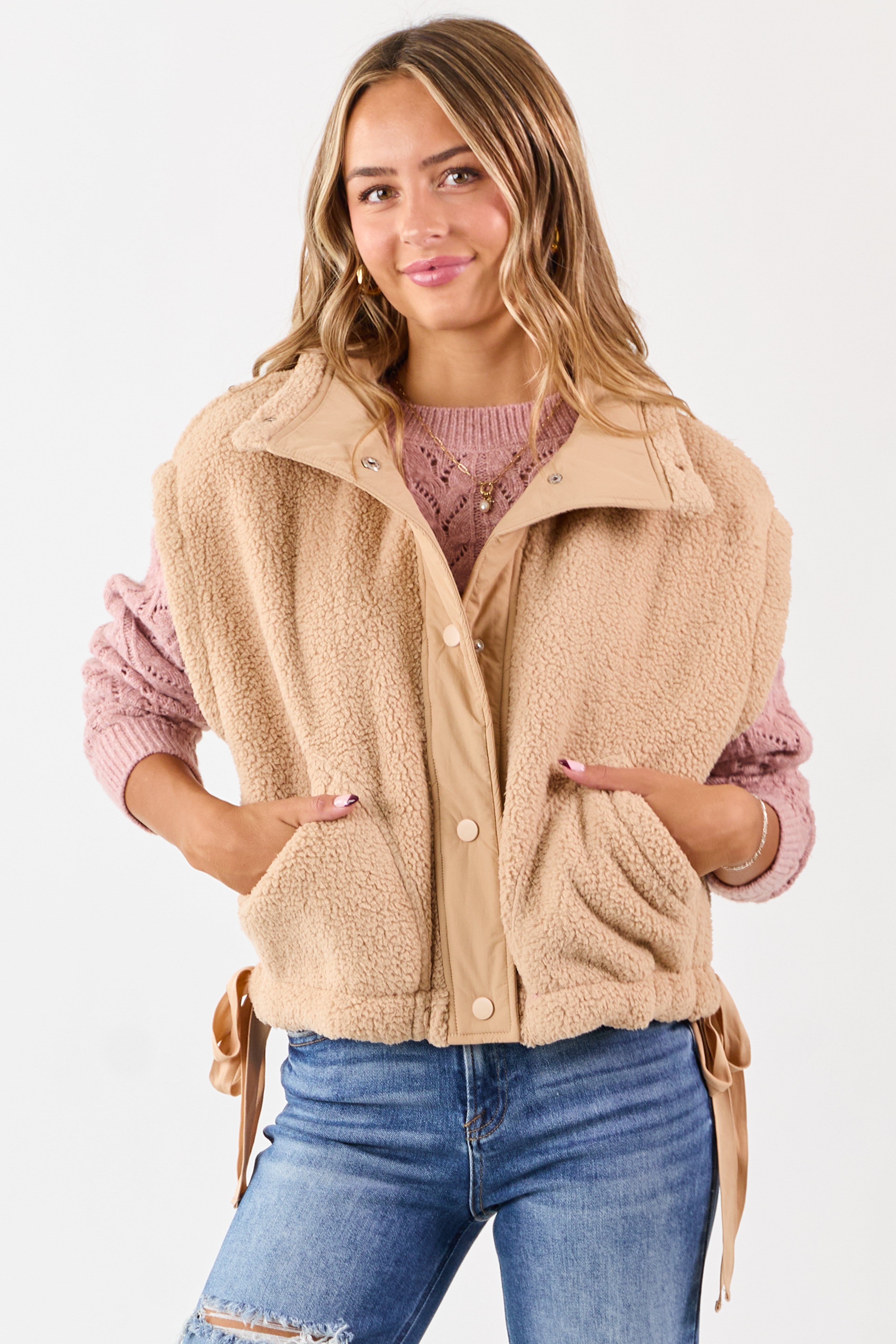 Spice Sherpa Zip Up Collared Puffer Vest | Lime Lush Boutique