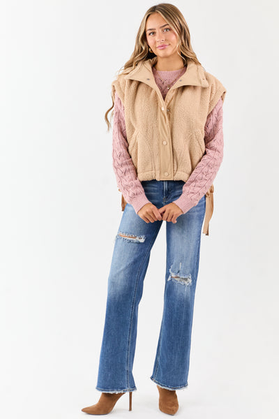 Camel Sherpa Button Down Side Tie Vest