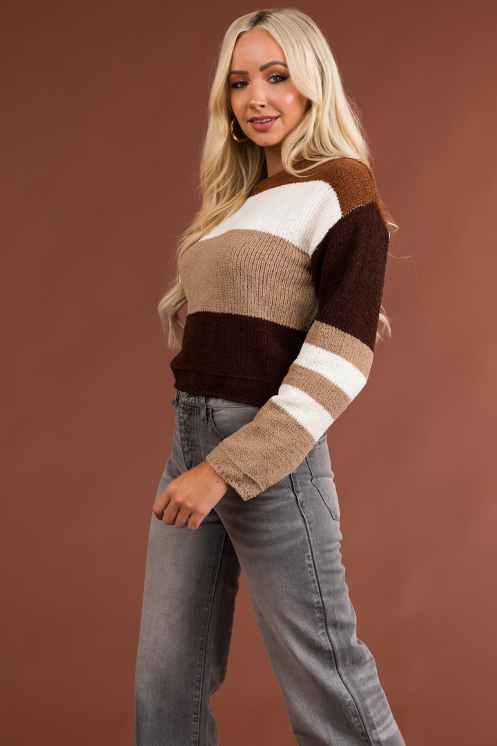 Camel Stripped Long Sleeve Soft Knit Sweater