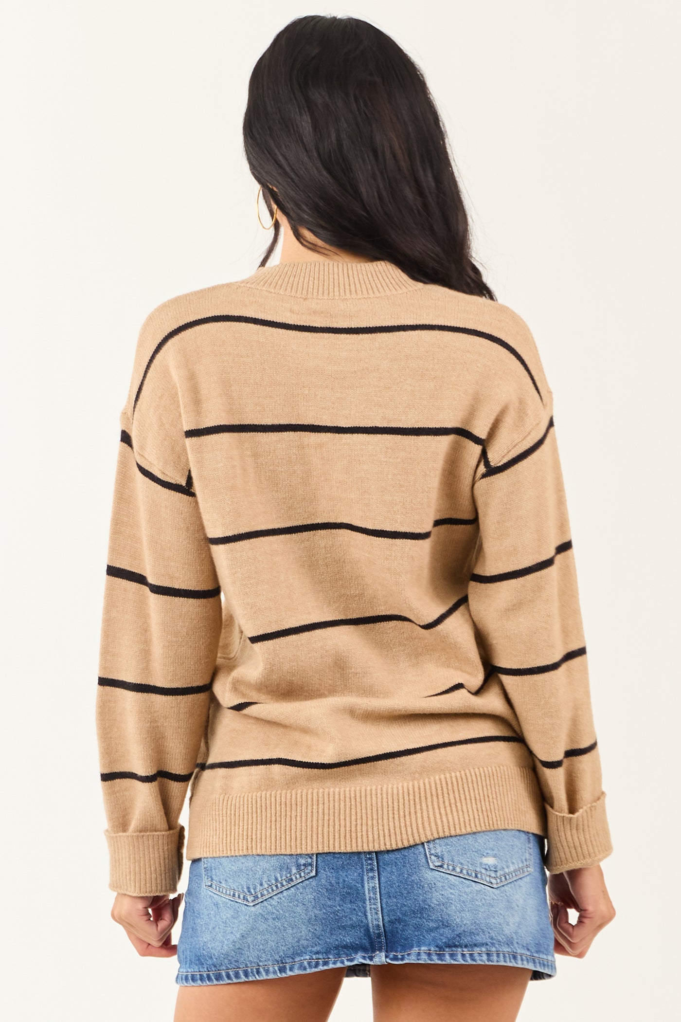 Camel and Black Long Sleeve Striped Sweater