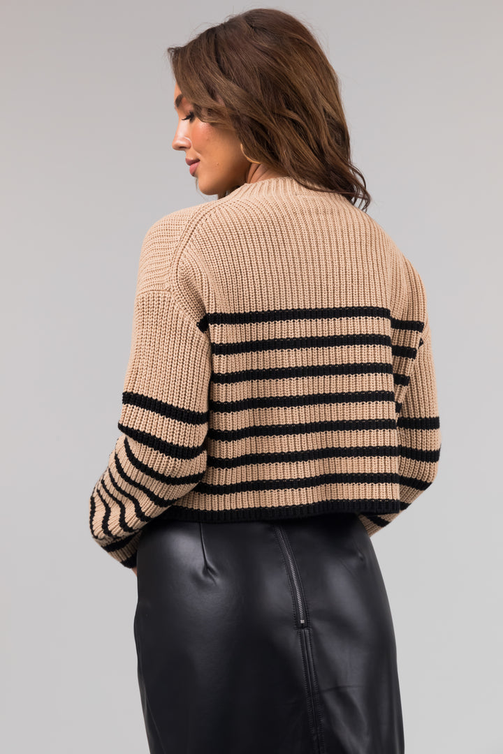 Camel and Black Striped Long Sleeve Sweater