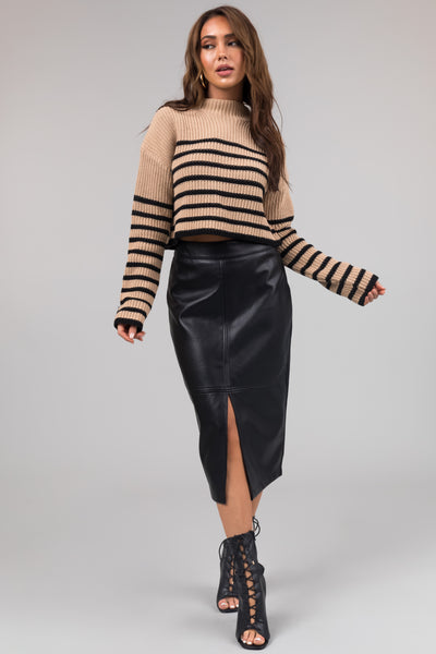 Camel and Black Striped Long Sleeve Sweater