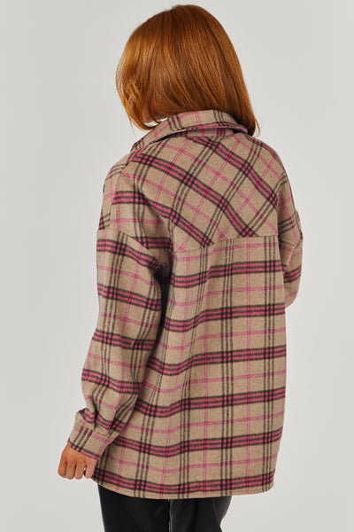 Camel and Magenta Plaid Oversized Soft Shacket