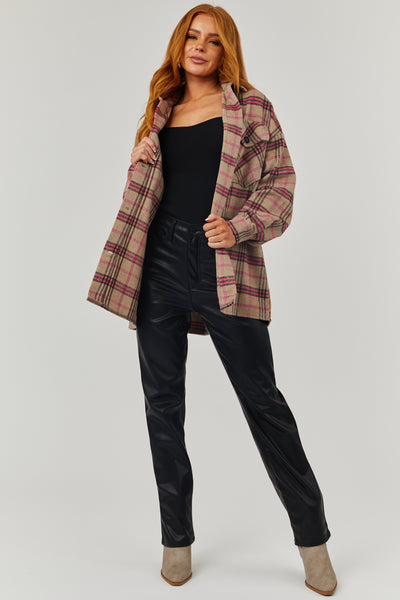 Camel and Magenta Plaid Oversized Soft Shacket