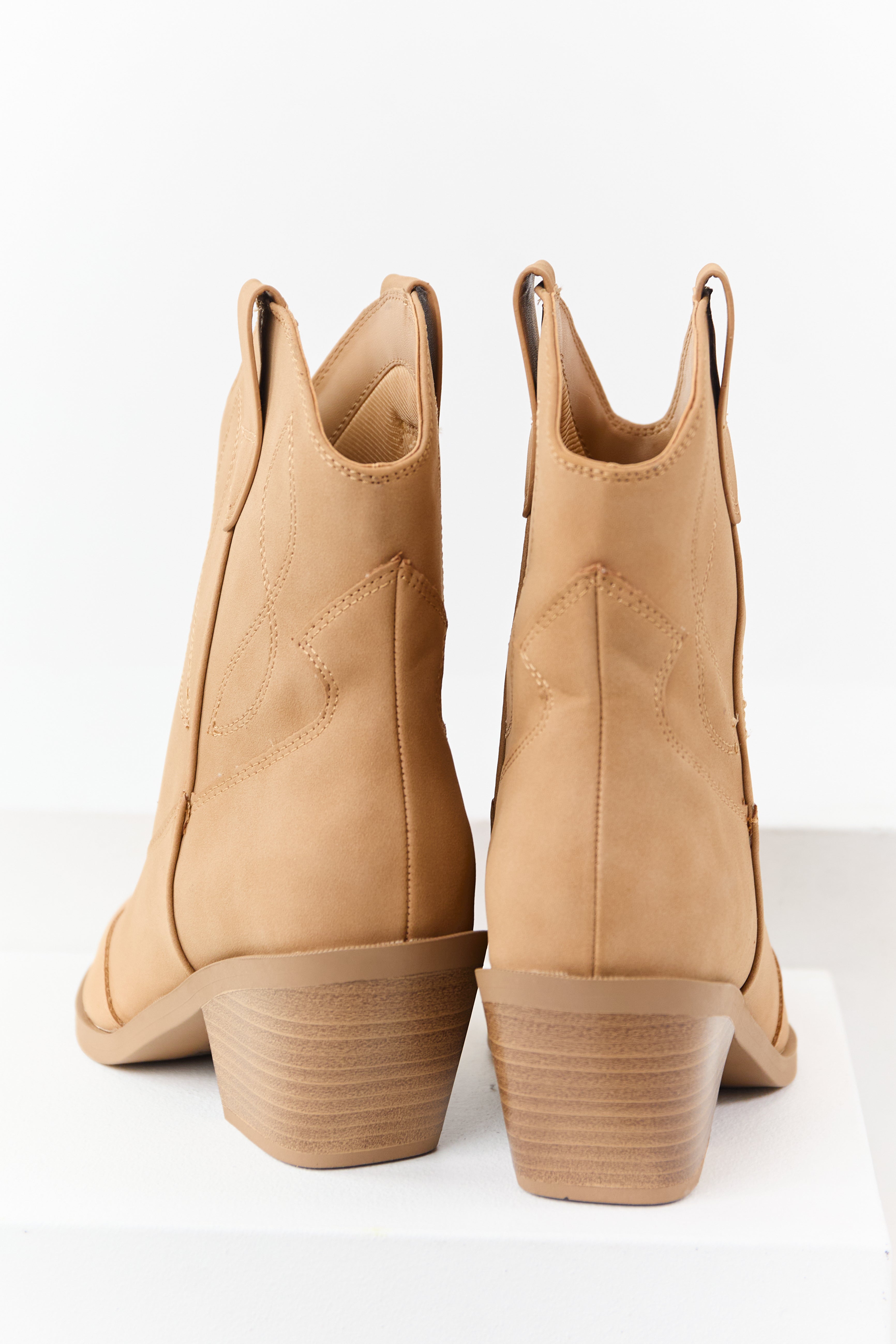 Camel Faux Leather Western Style Short Boots | Lime Lush Boutique