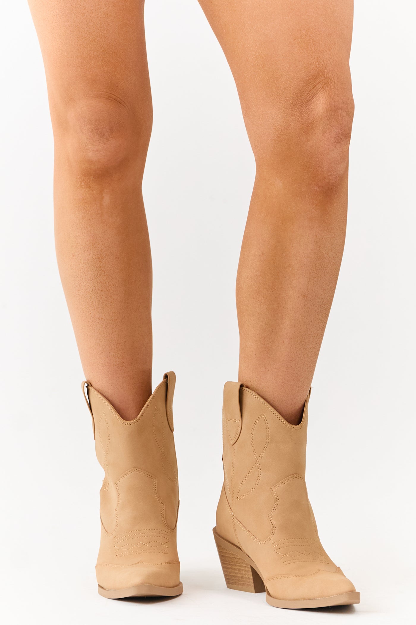 Camel Faux Leather Western Style Short Boots
