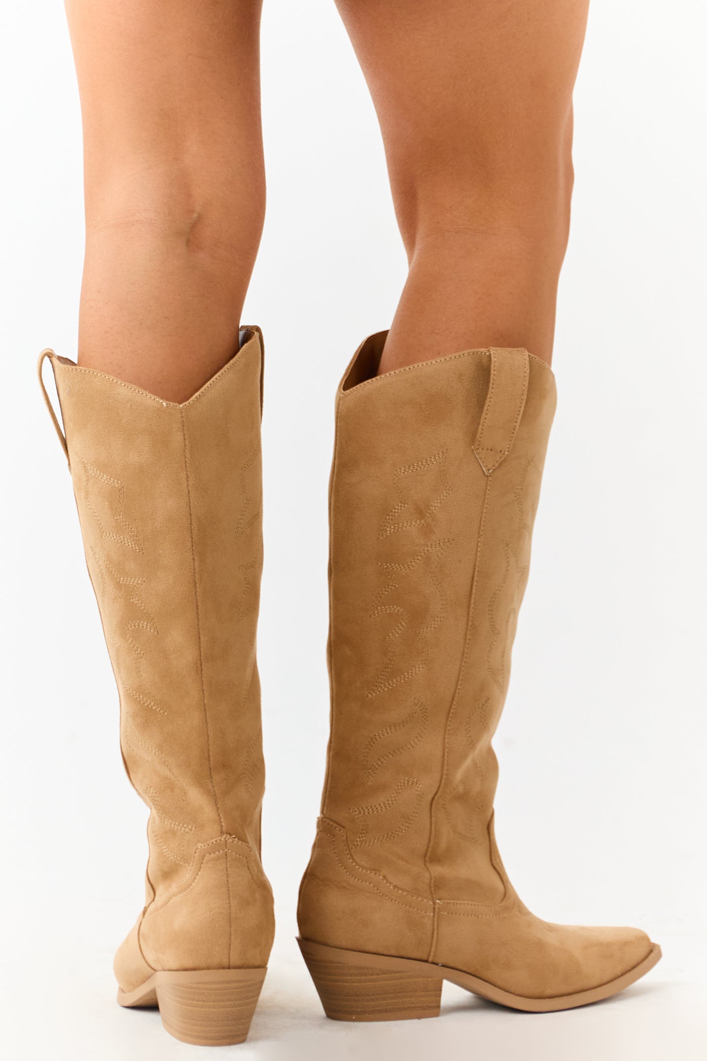 Camel Faux Suede Western Embroidered Tall Boots