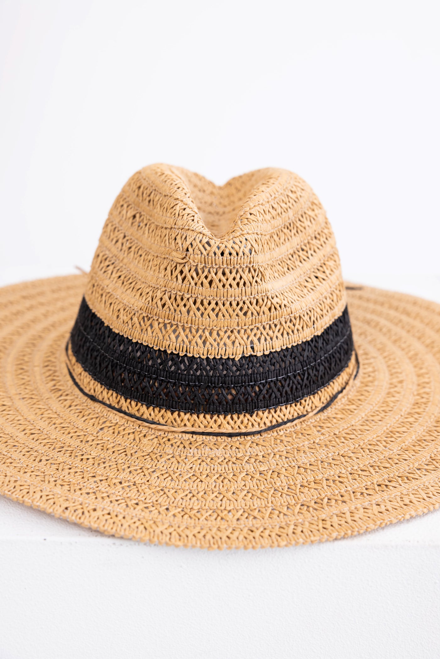 Camel Woven Straw Hat with Black Band Detail