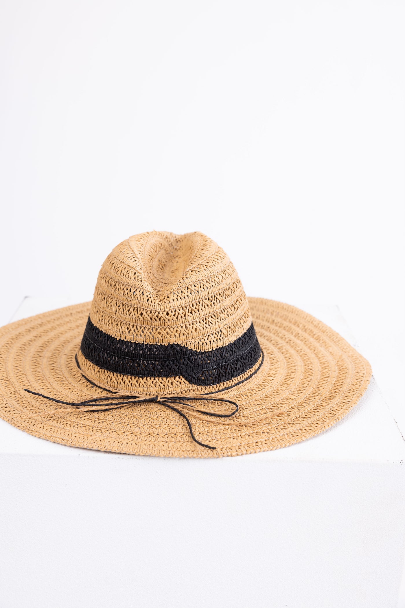 Camel Woven Straw Hat with Black Band Detail