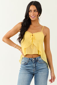 Canary Yellow Ruffle Handkerchief Hem Cami Top