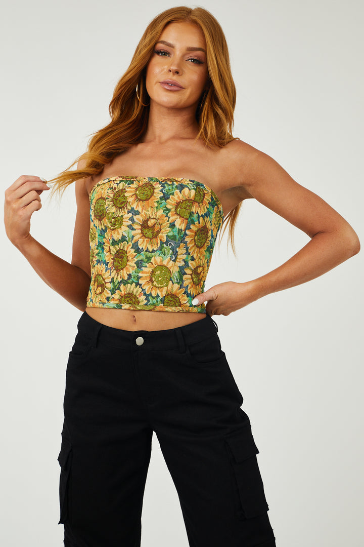 Canary Yellow Sunflower Lace Up Corset Top