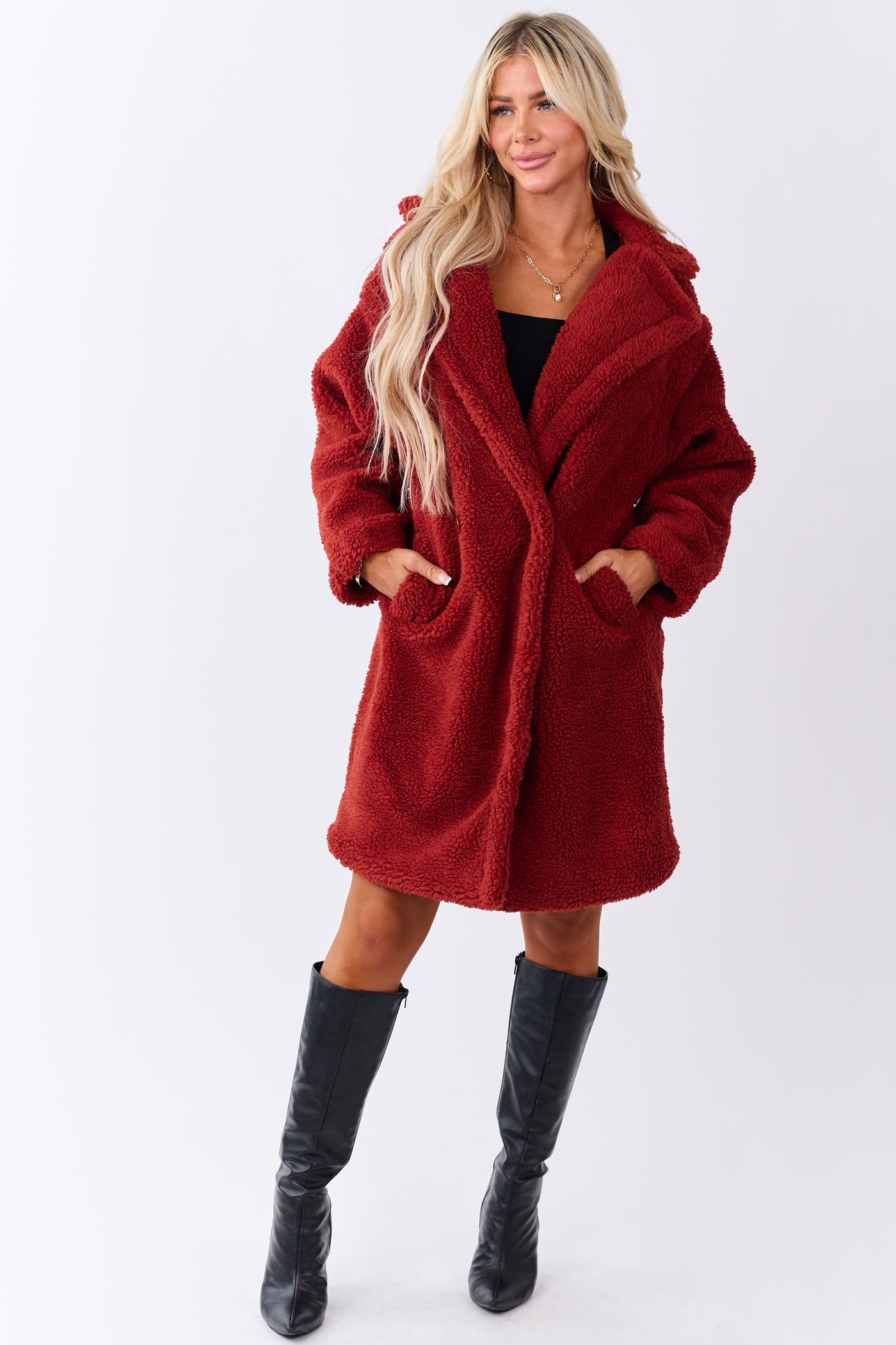 Candy Apple Red Button Down Sherpa Teddy Trench Coat