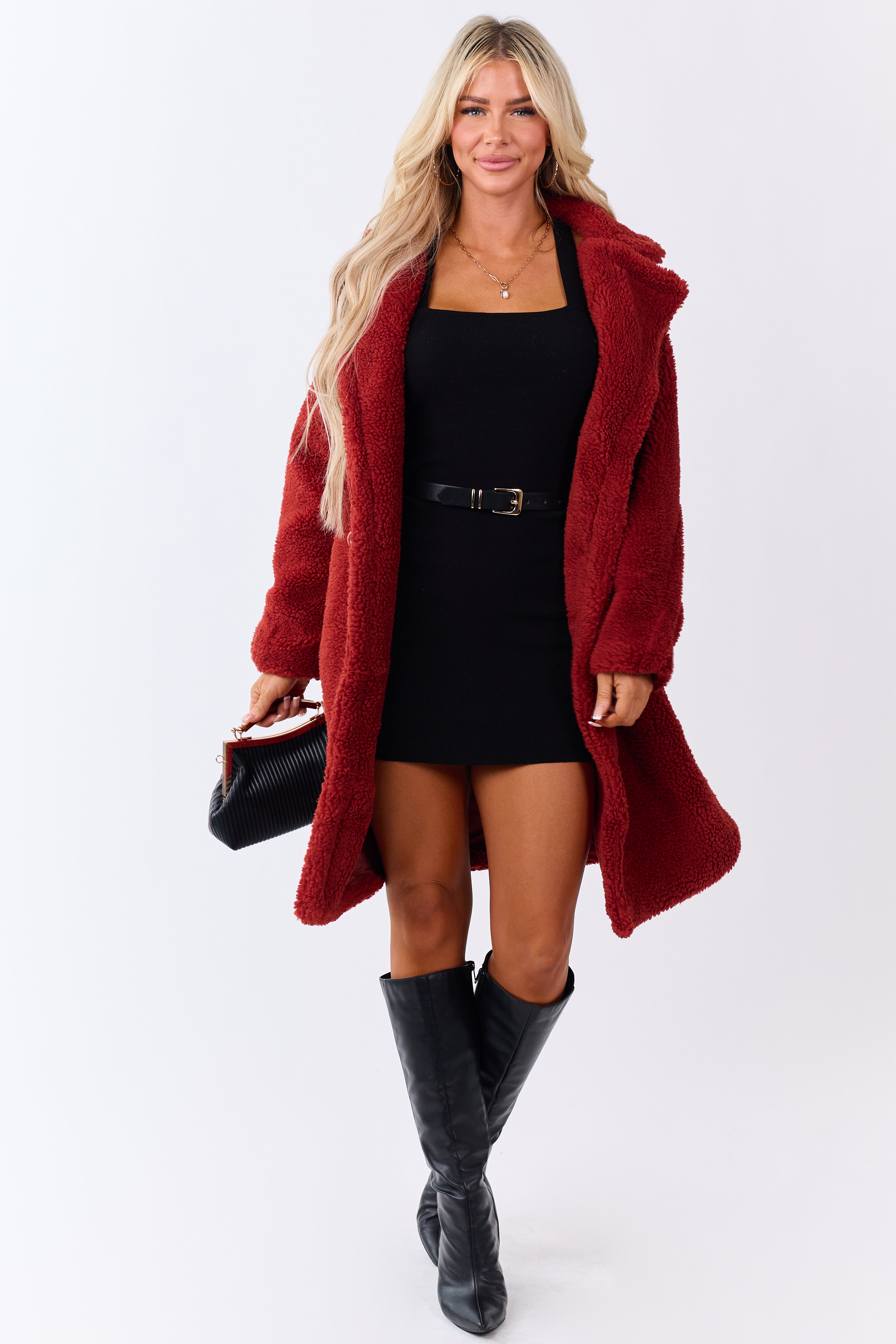 Candy Apple Red Button Down Sherpa Teddy Trench Coat