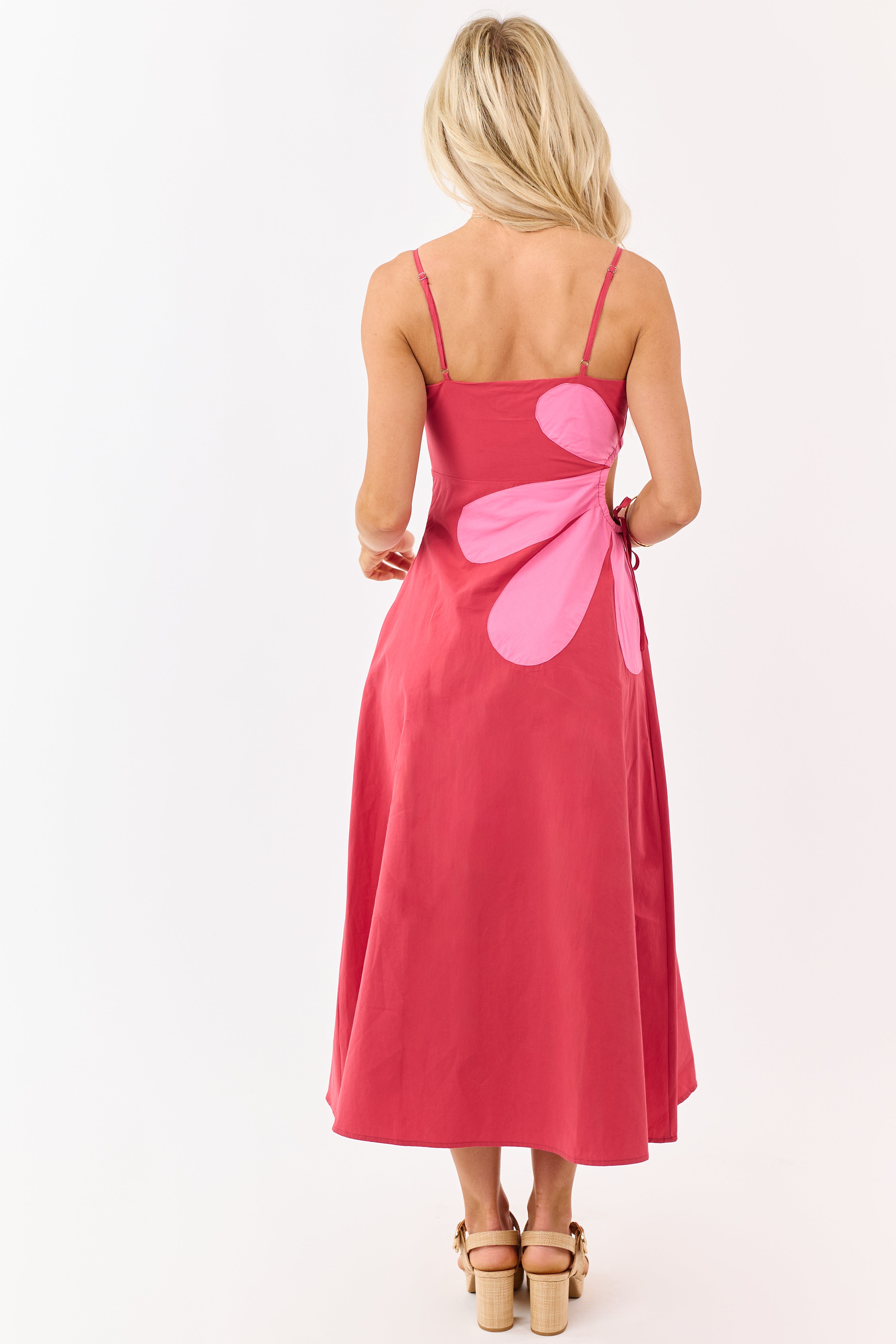 Candy Apple Red Cotton Side Cut Out Flower Midi Dress | Lime Lush