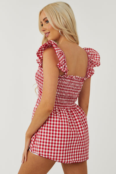 Candy Apple Red Gingham Sleeveless Smocked Blouse