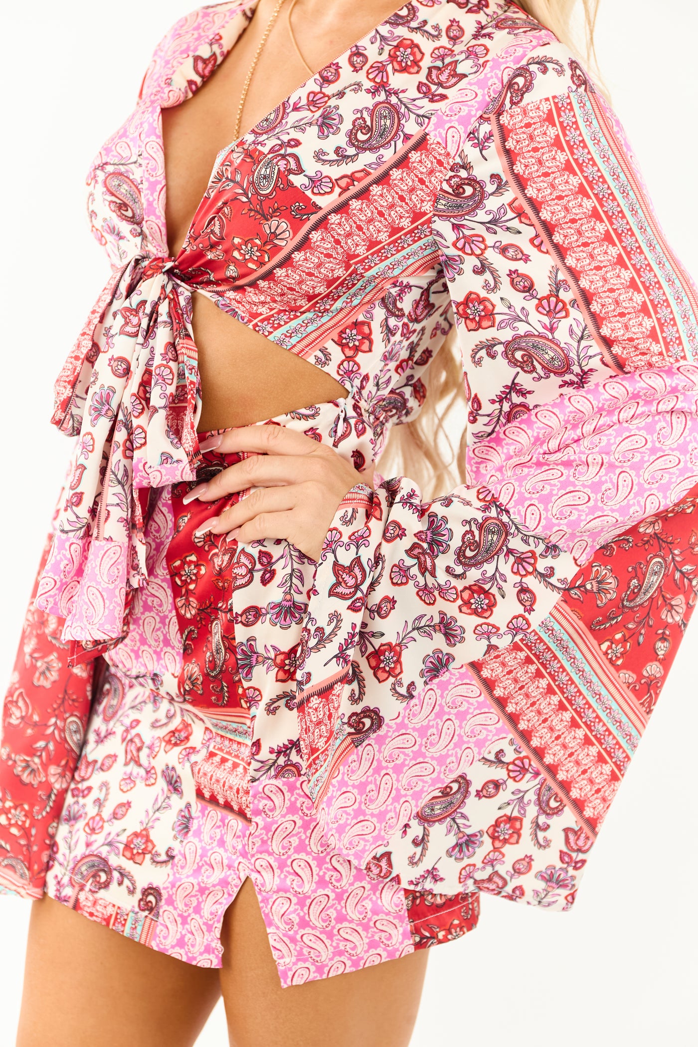 Candy Apple Red Scarf Print Satin Mini Dress