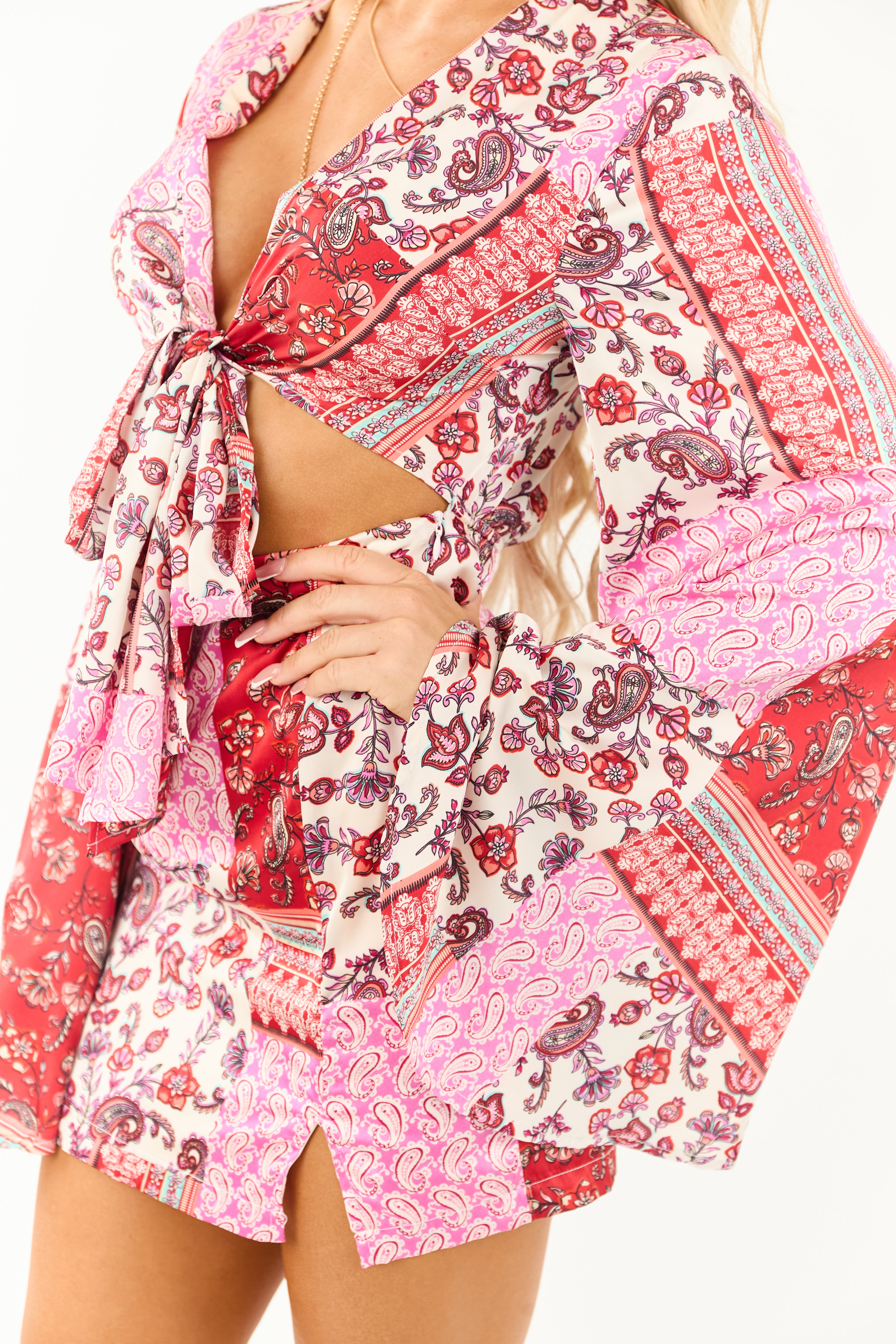 Candy Apple Red Scarf Print Satin Mini Dress