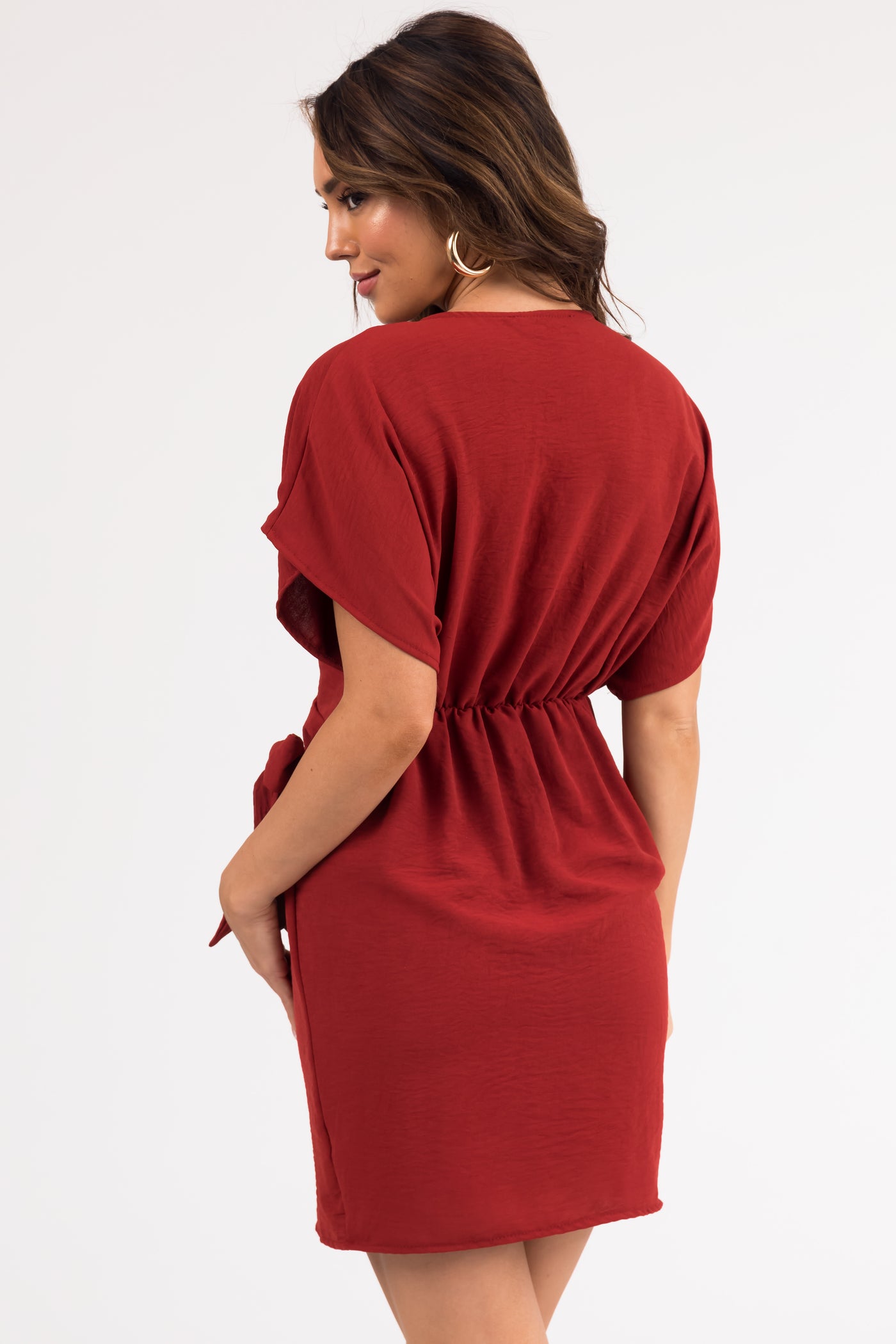 Marsala Short Wrap Dress with Ruching