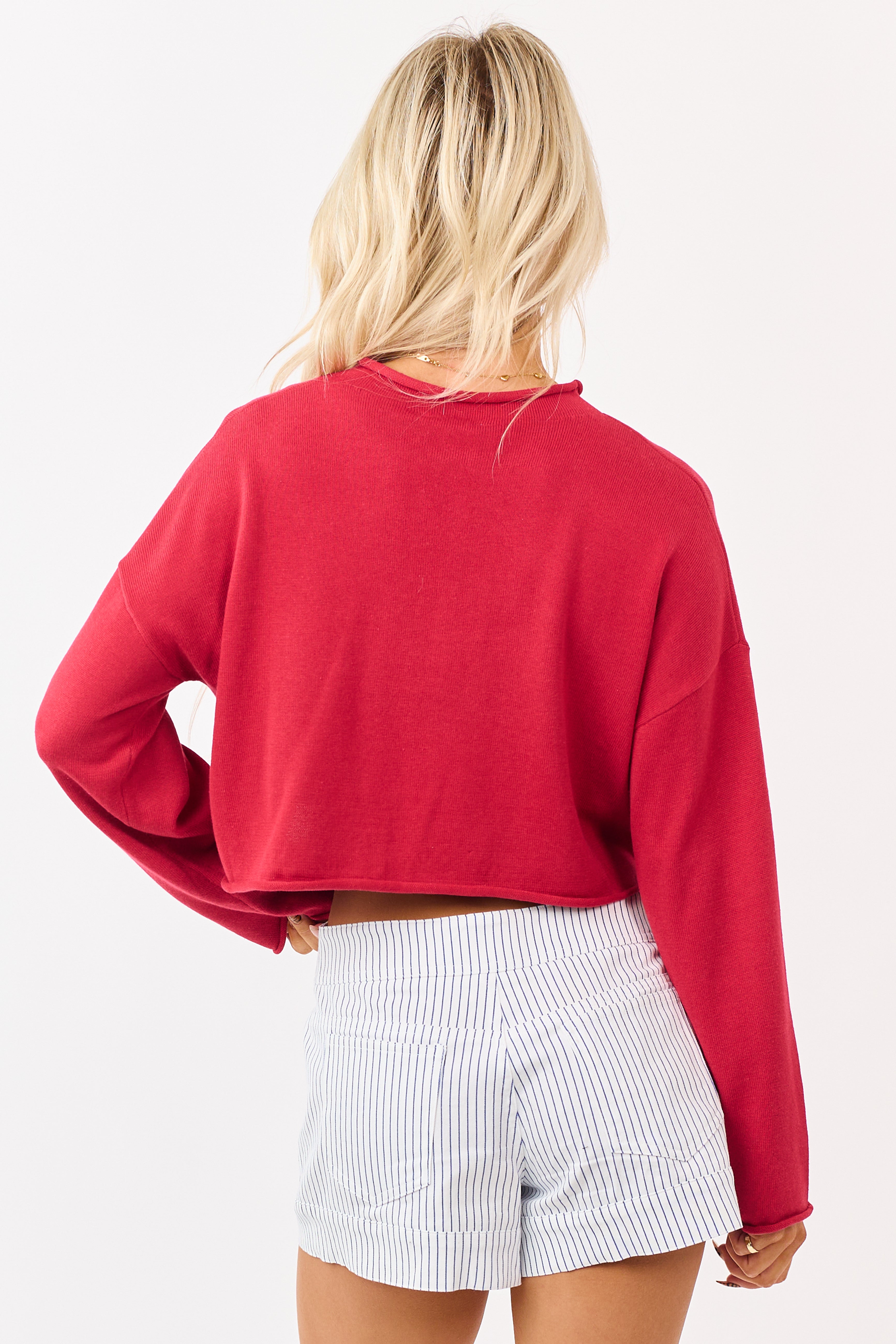 Candy Apple Red 'USA' Cropped Long Sleeve Sweater