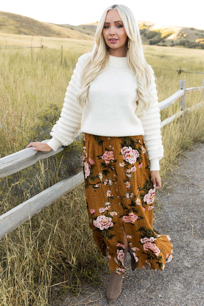 Caramel Button Down Front Slit Maxi Skirt