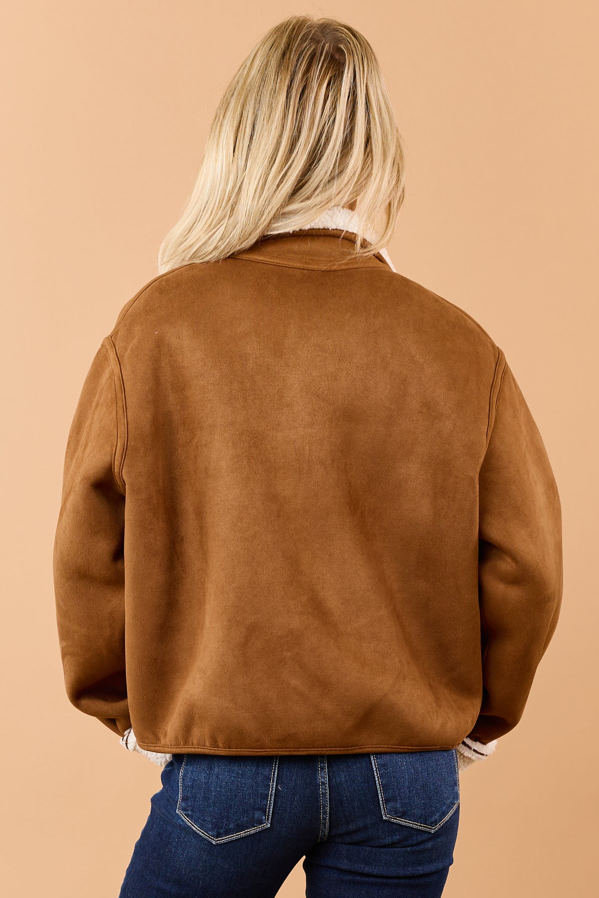 Caramel Faux Suede Reversible Sherpa Jacket